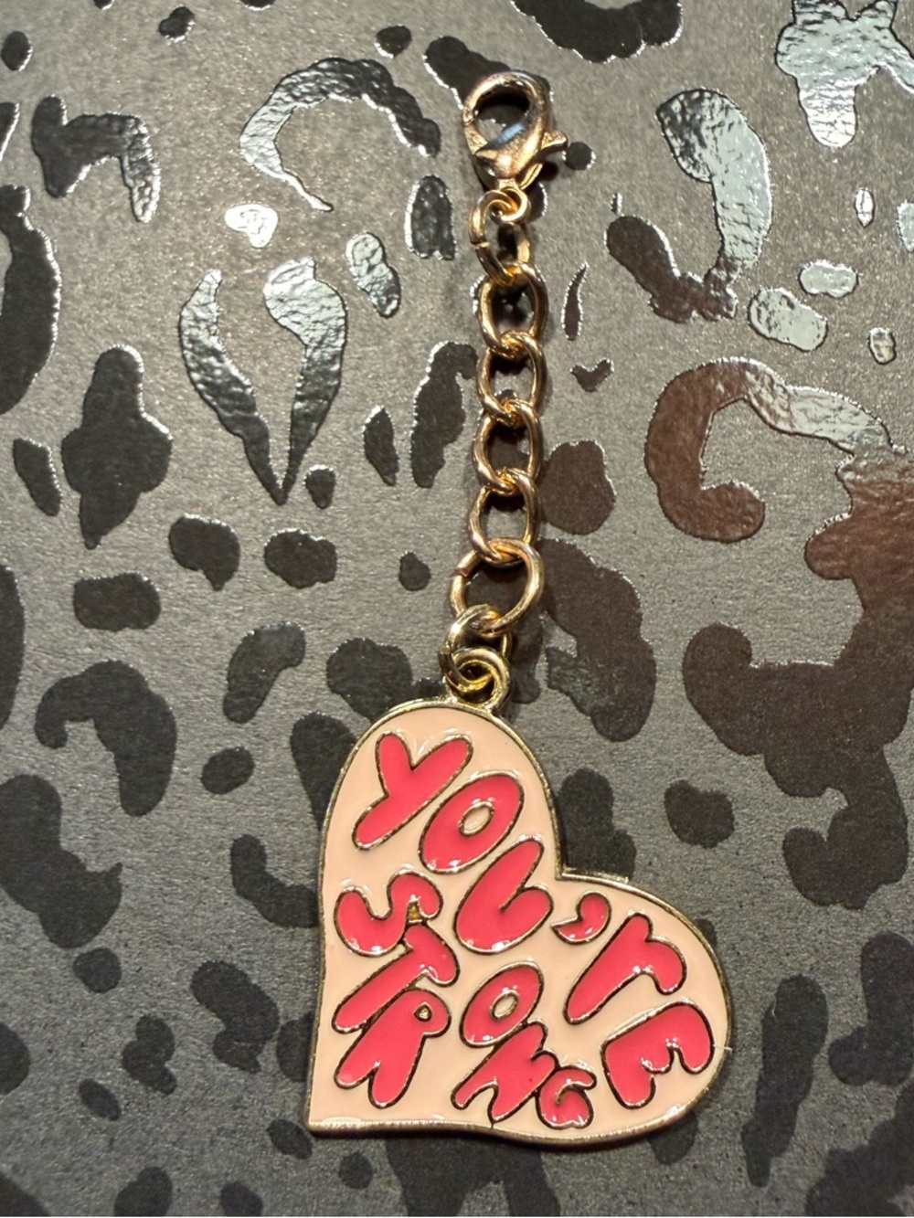 Handmade You’re Strong Heart Keychain Inspirational Gift Pink Cute Charm